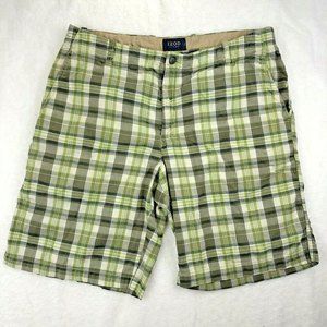Izod Jeans Men's 36 Shorts Green, Blue and White Plaid 100% Cotton Chino Walking